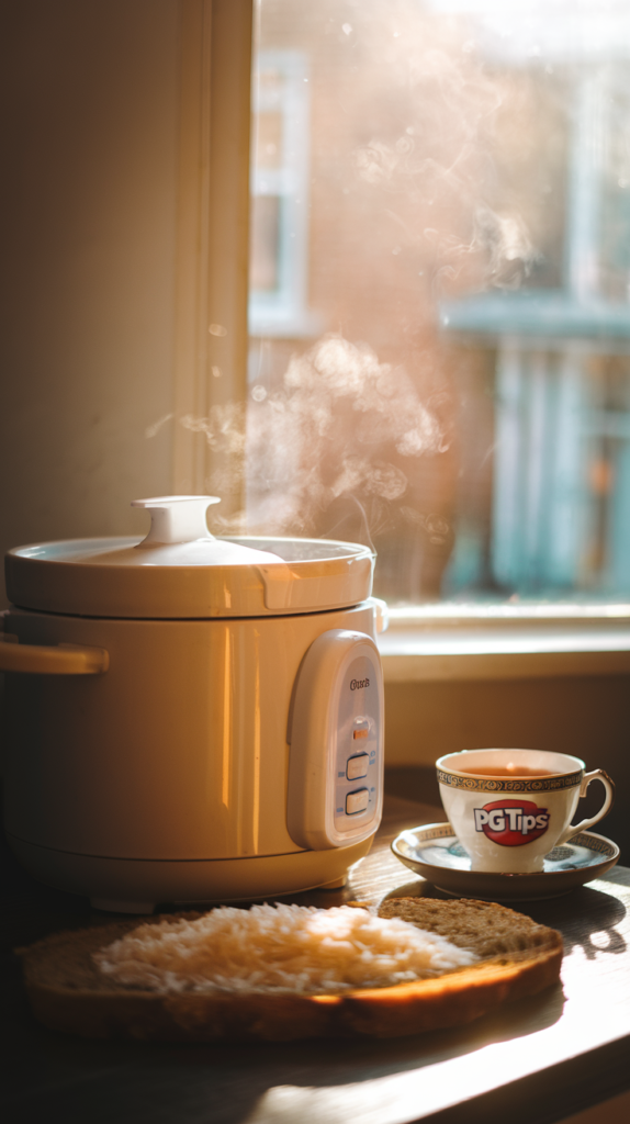 Picture this: a mini rice cooker working its magic, preparing fluffy rice while the rest of dinner comes together effortlessly