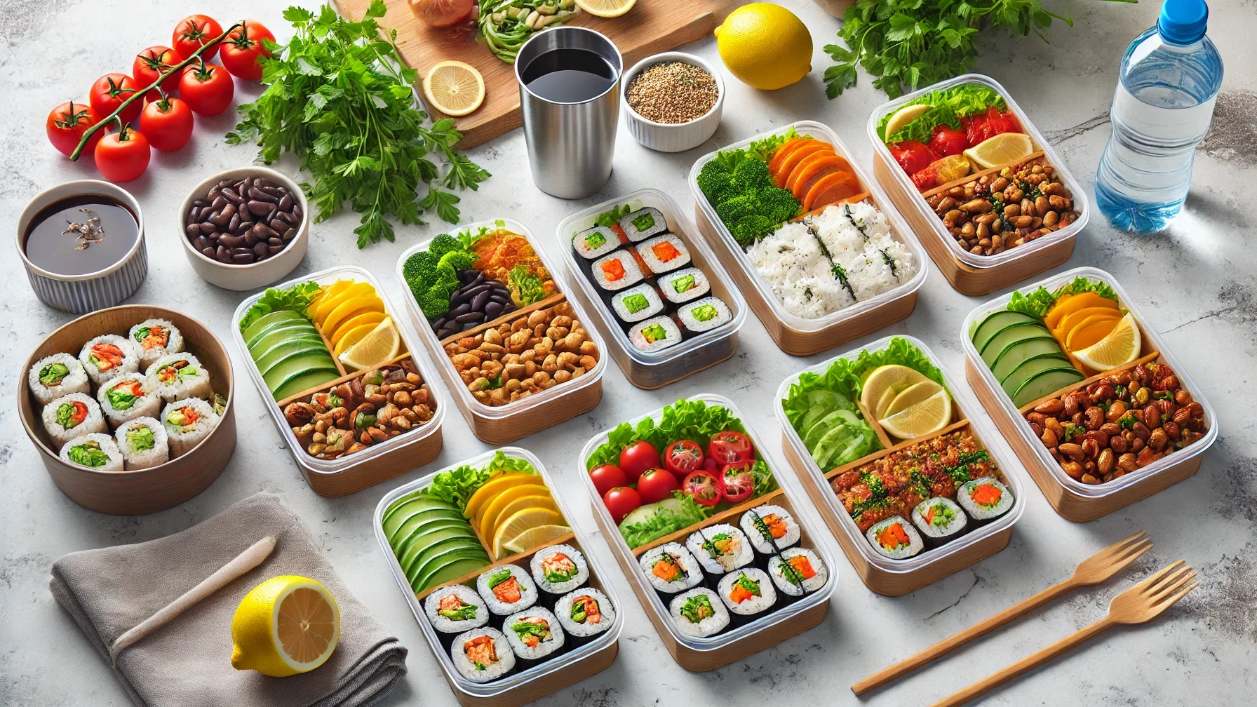 meal prep with bento boxes and lunch boxes with colorful food to save money in the uk