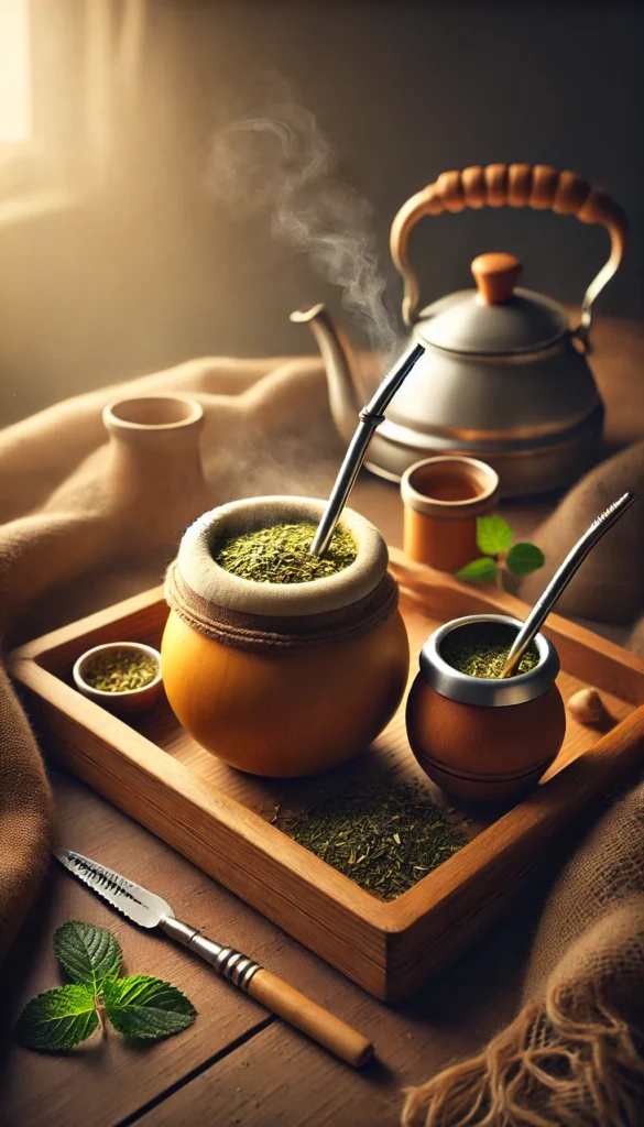 traditional chimarrão setup with a gourd and bombill